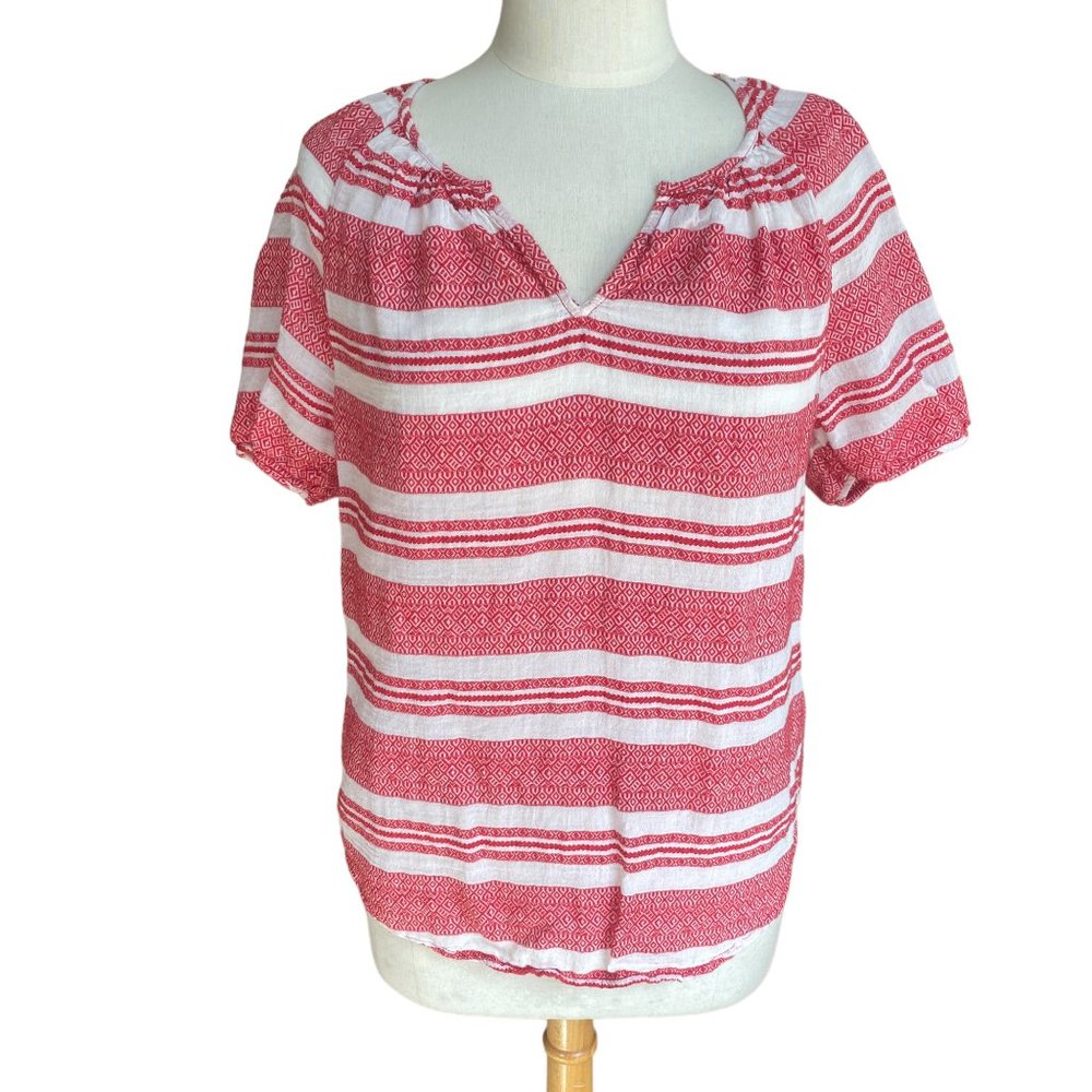 BeachLunchLounge Julieta Cotton Boho Striped Top Red Peasant Beach Nautical-S